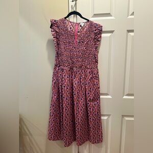 Smocked flutter-sleeve midi dress